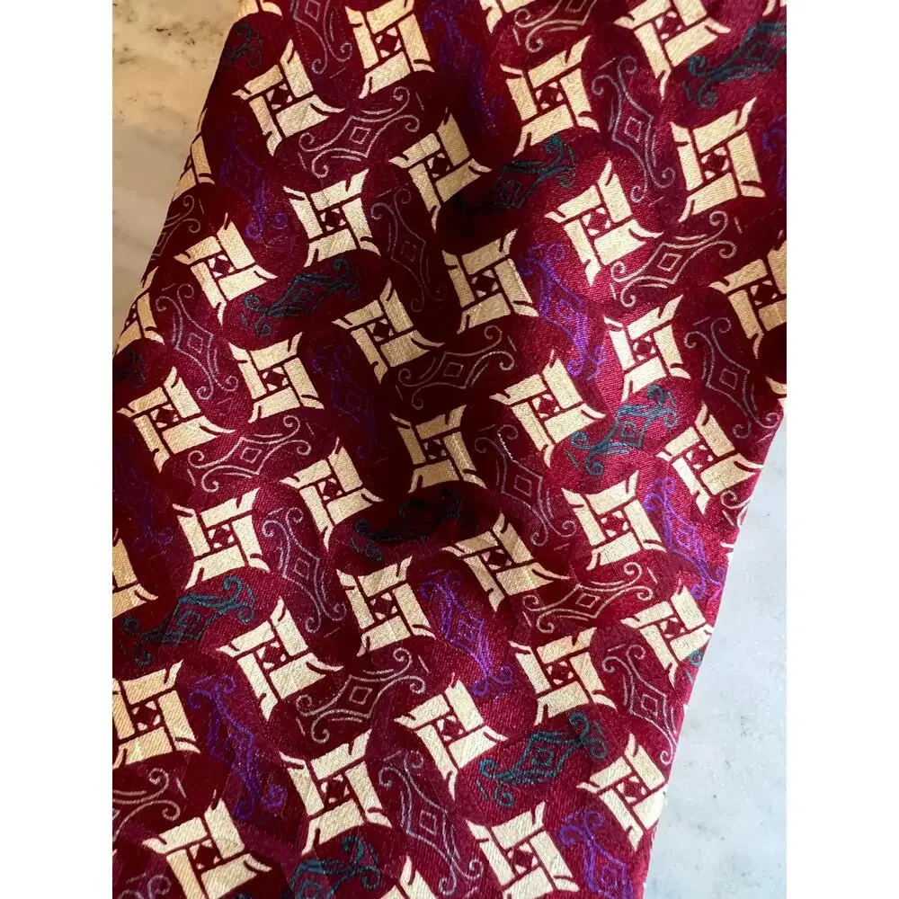 Vintage Christian Dior Wide Silk Tie Classic Maroon Print